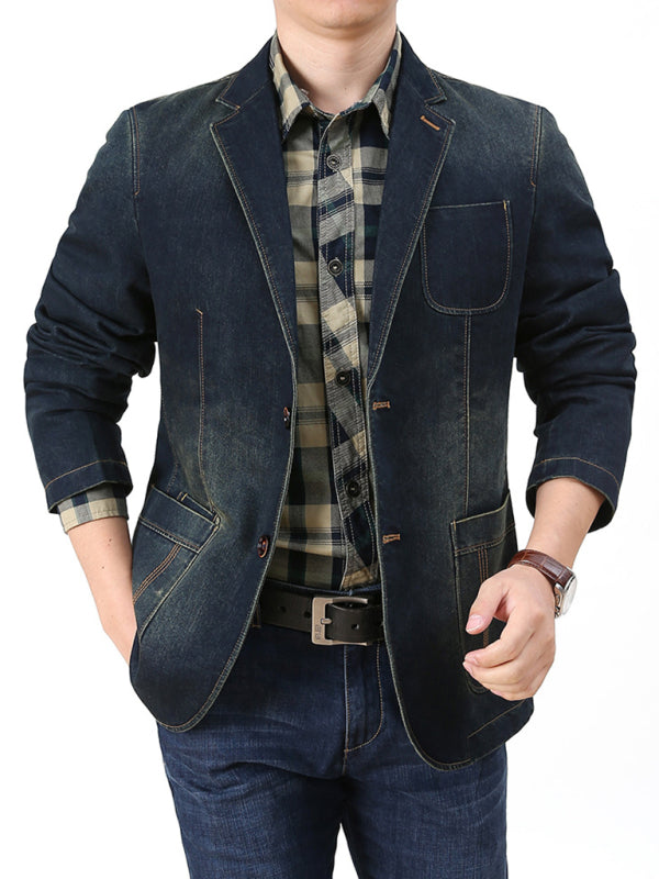 Men's Casual Loose Denim Multi-pocket Suit Jacket