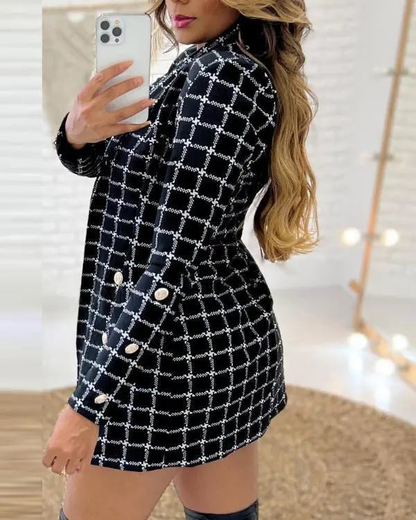 3PCS Plaid Print Blazer Coat & Skirt Set With Crop Top - Healthier Me Beauty, LLC