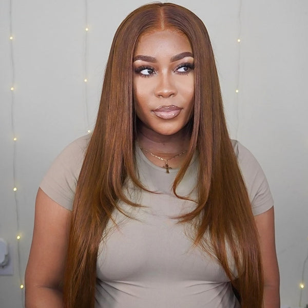 Light Brown Straight Human Hair 3 Bundles With 4x4 Closure #4 Human Hair Weave - Healthier Me Beauty, LLC