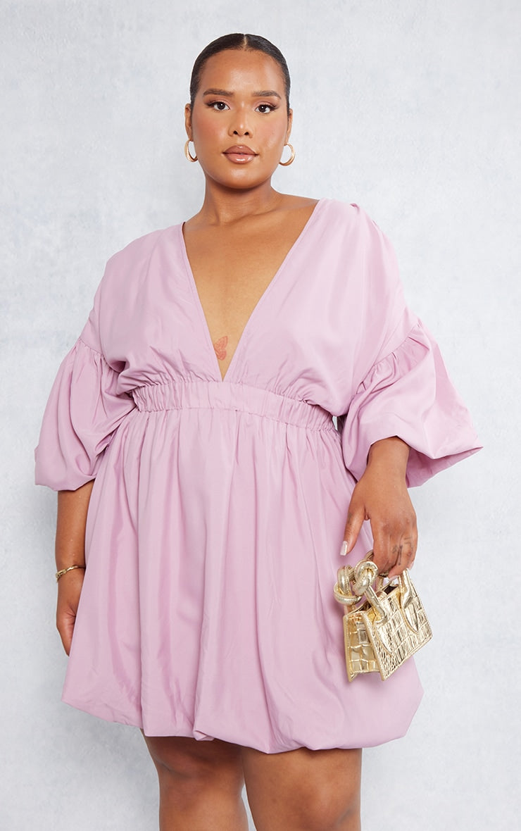 Plus Orange Puff Sleeve Puffball Hem Shift Dress