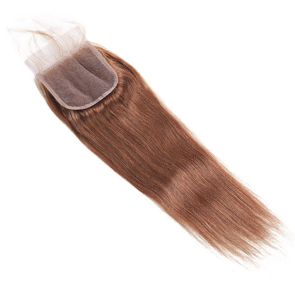Light Brown Straight Human Hair 3 Bundles With 4x4 Closure #4 Human Hair Weave - Healthier Me Beauty, LLC