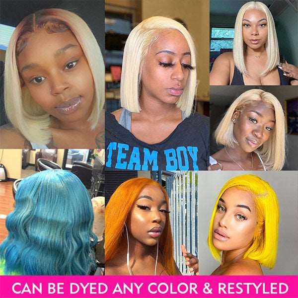 613 Blonde Bob Lace Front Wig 13x4 Straight Short Bob Human Hair Wigs - Healthier Me Beauty, LLC