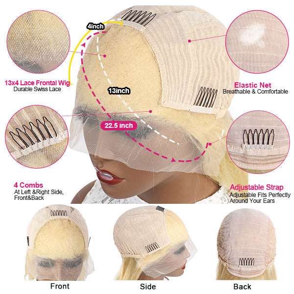 613 Blonde Bob Lace Front Wig 13x4 Straight Short Bob Human Hair Wigs - Healthier Me Beauty, LLC