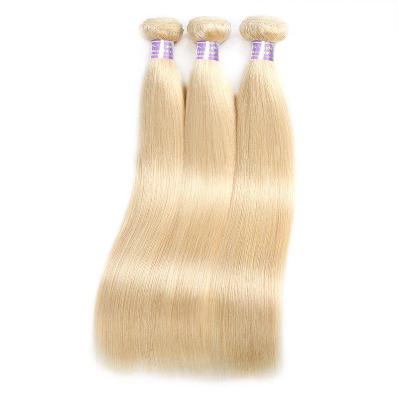 613 Blonde Straight Human Hair Weave 3 Bundles With Lace Closure - Healthier Me Beauty, LLC