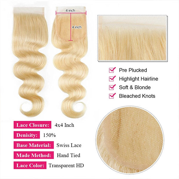 Black and Blonde Bundles with Closure Ombre Body Wave Hair with 4x4 Lace Closure - Healthier Me Beauty, LLC