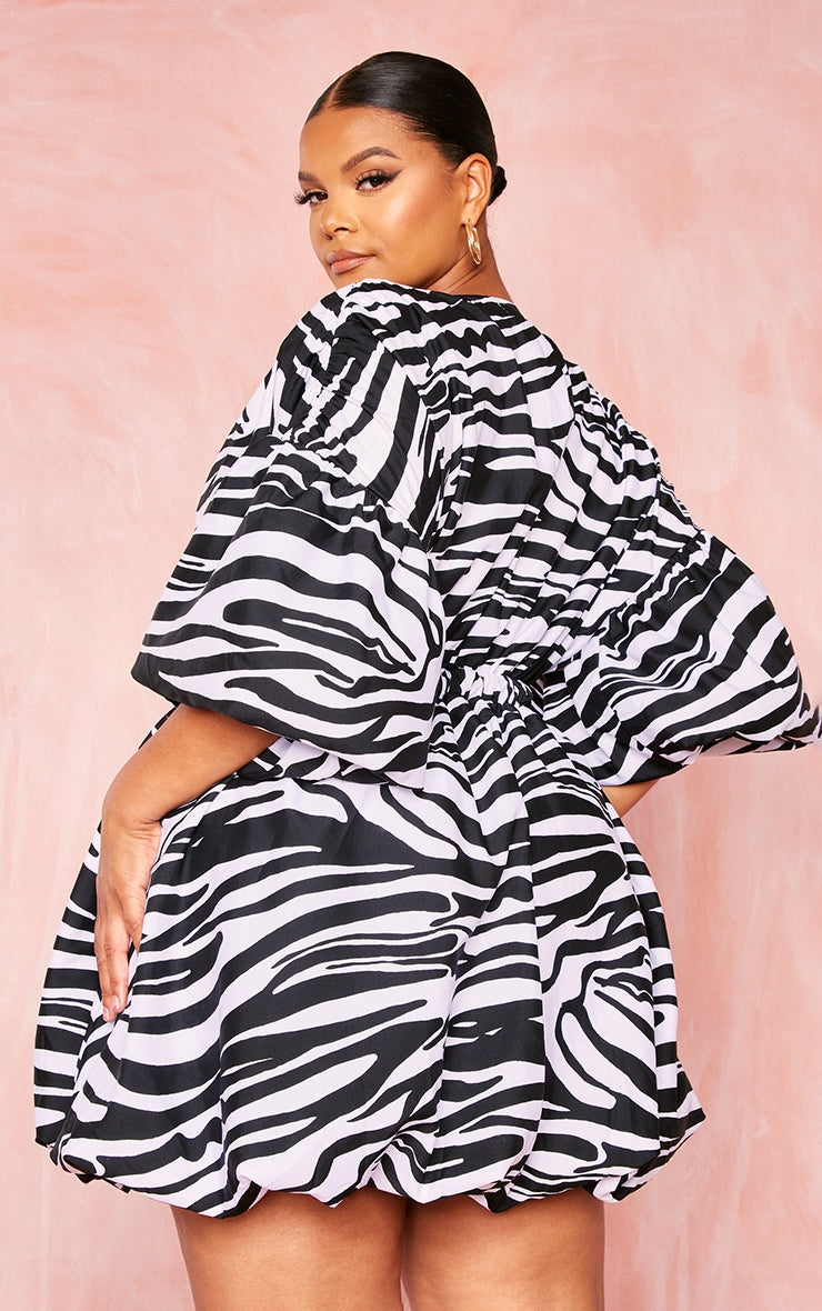 Plus Orange Puff Sleeve Puffball Hem Shift Dress