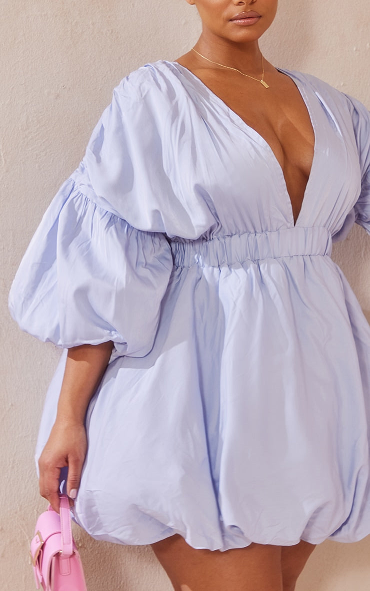 Plus Orange Puff Sleeve Puffball Hem Shift Dress