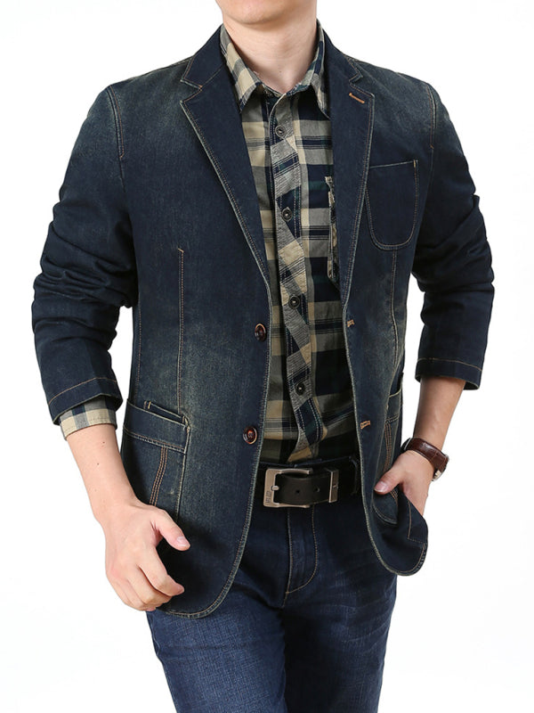 Men's Casual Loose Denim Multi-pocket Suit Jacket