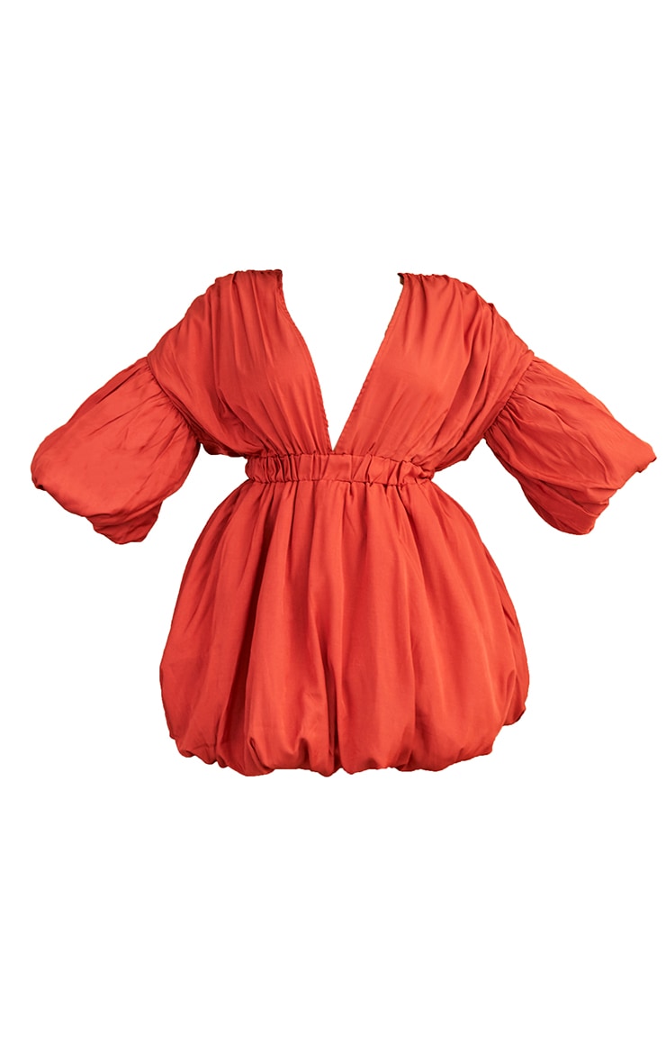 Plus Orange Puff Sleeve Puffball Hem Shift Dress