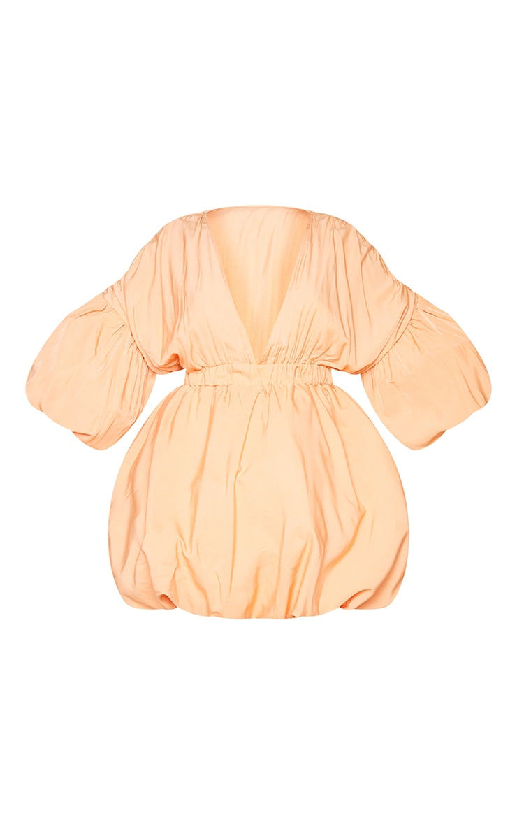 Plus Orange Puff Sleeve Puffball Hem Shift Dress