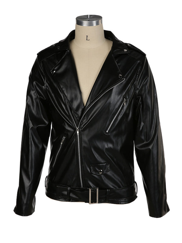 European And American Men's Turtleneck Leather Jacket Plus Size Slim Motorcycle Leather Jacket