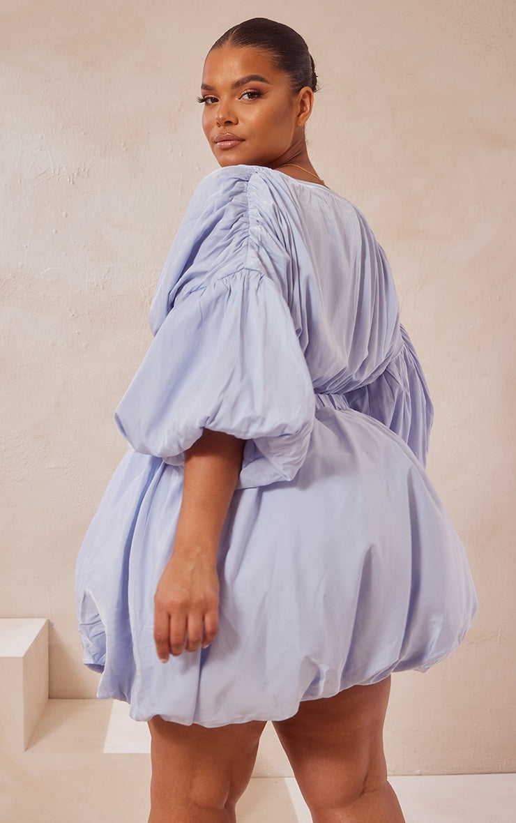Plus Orange Puff Sleeve Puffball Hem Shift Dress