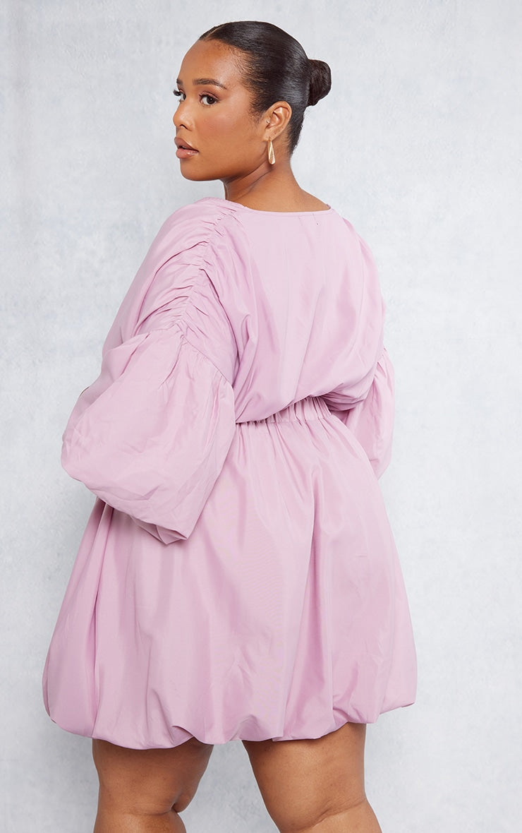 Plus Orange Puff Sleeve Puffball Hem Shift Dress