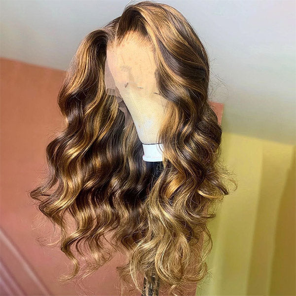 HD Lace Highlight Wig 4x4 Lace Wig Body Wave Human Hair Wigs 5x5 Lace Closure Wigs 180% Density - Healthier Me Beauty, LLC