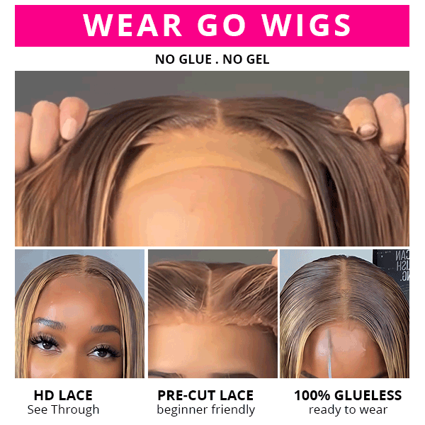 Straight Bob Wigs Highlight Brown Short Bob Wigs Glueless Human Hair Wigs P4/27 No Glue