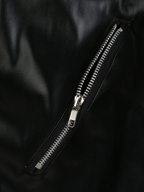 European And American Men's Turtleneck Leather Jacket Plus Size Slim Motorcycle Leather Jacket