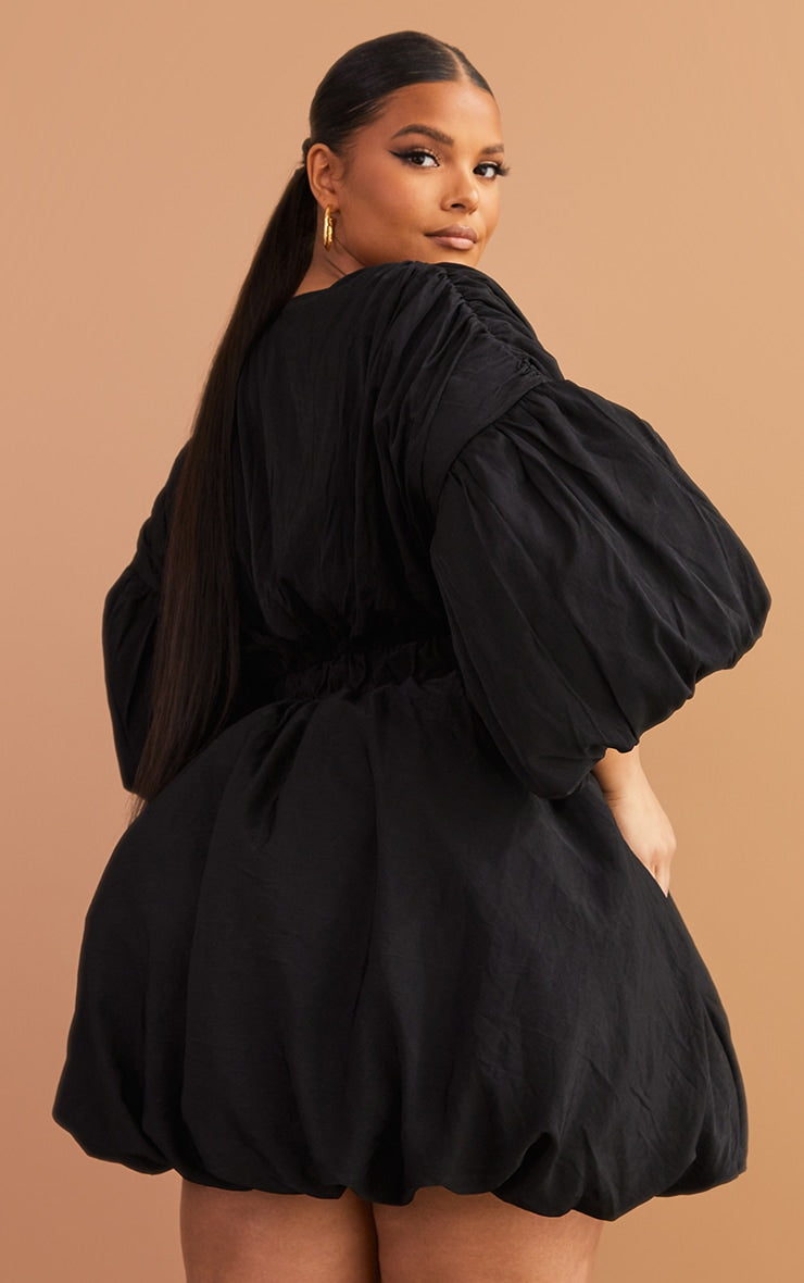 Plus Orange Puff Sleeve Puffball Hem Shift Dress