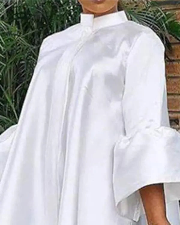 Bell Sleeve Flowy Shirt Dress