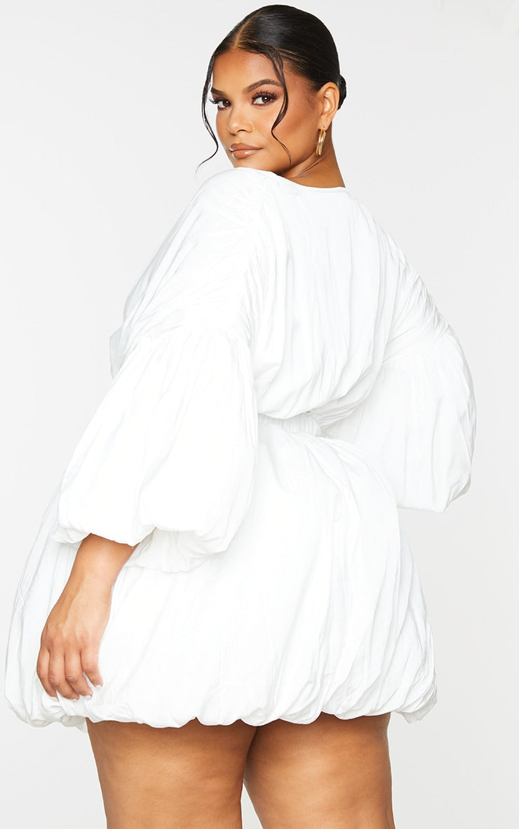 Plus Orange Puff Sleeve Puffball Hem Shift Dress