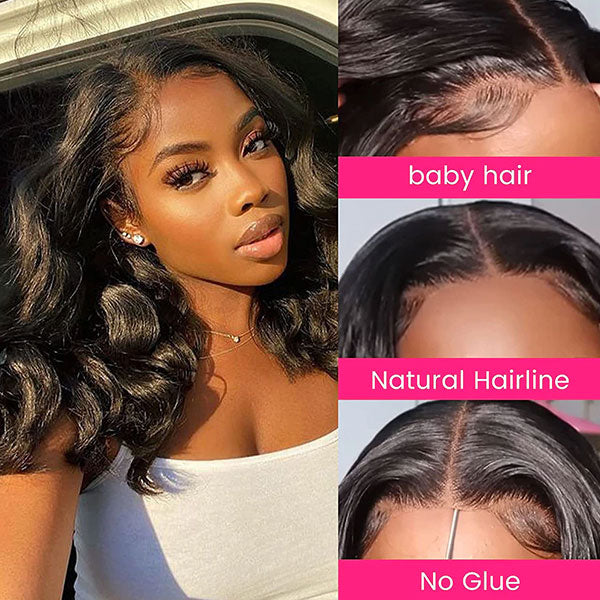 Glueless Body Wave Wig 5x5 HD Lace Wig Short Bob Wigs Pre Cut Wear and Go Wigs