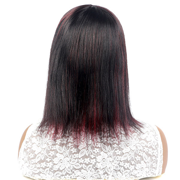 Short Bob Human Hair Wigs Virgin Straight Human Hair with Bangs Machine Made Wigs Ombre Bob Wig - Healthier Me Beauty, LLC