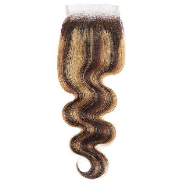 Highlight Body Wave Human Hair 3 Bundles with 4x4 Lace Closure P4/27 - Healthier Me Beauty, LLC