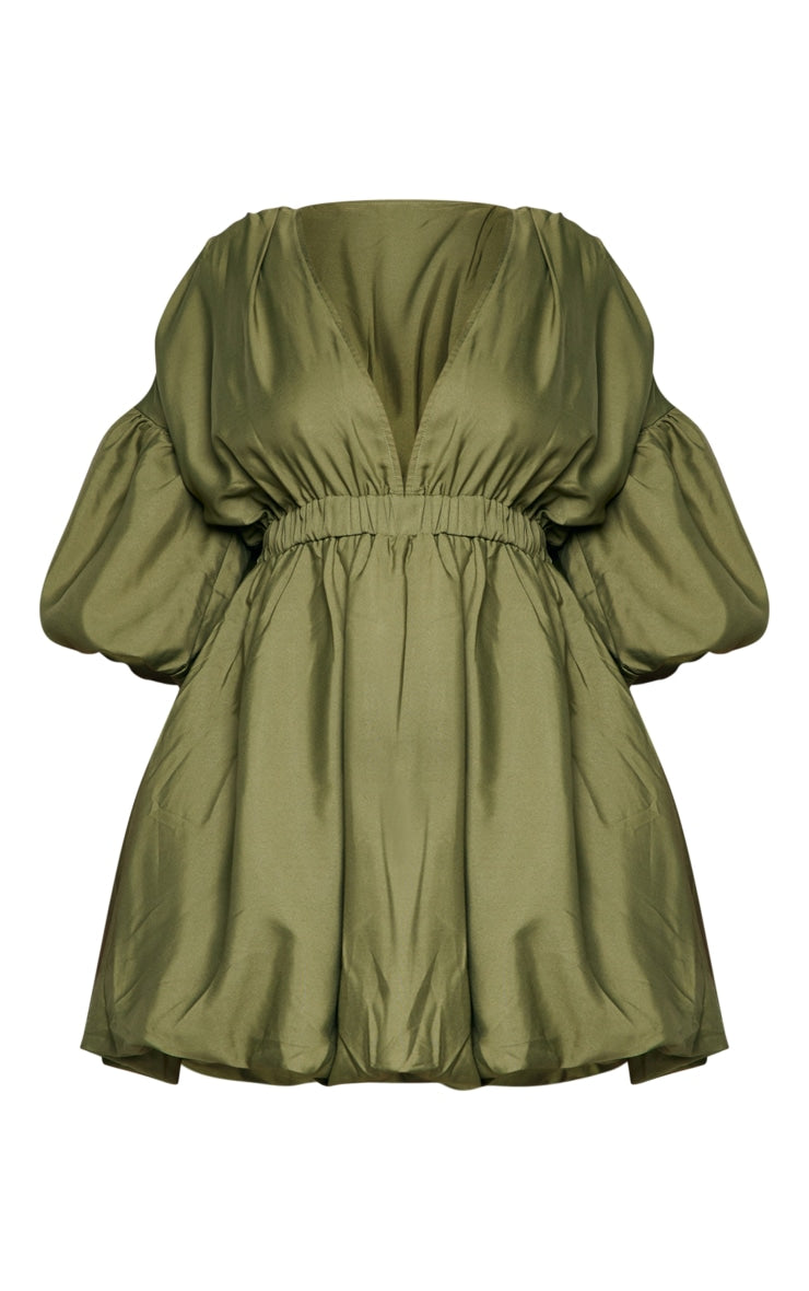 Plus Orange Puff Sleeve Puffball Hem Shift Dress
