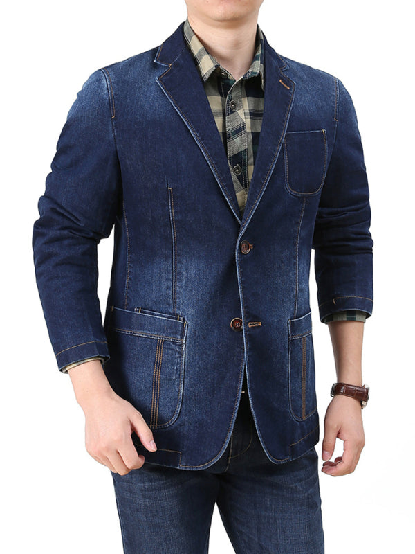 Men's Casual Loose Denim Multi-pocket Suit Jacket