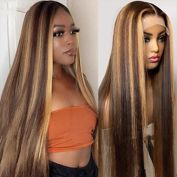 Straight Hair 13x4 Lace Front Human Hair Wigs Balayage Wigs Highlight HD Lace Frontal Wigs - Healthier Me Beauty, LLC