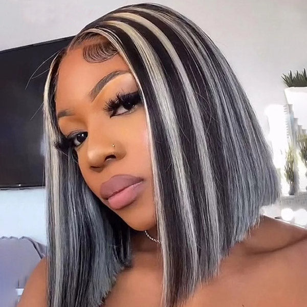 Highlight Grey Bob Lace Wigs 13x4 Frontal Bob Straight Wig 150% Density - Healthier Me Beauty, LLC