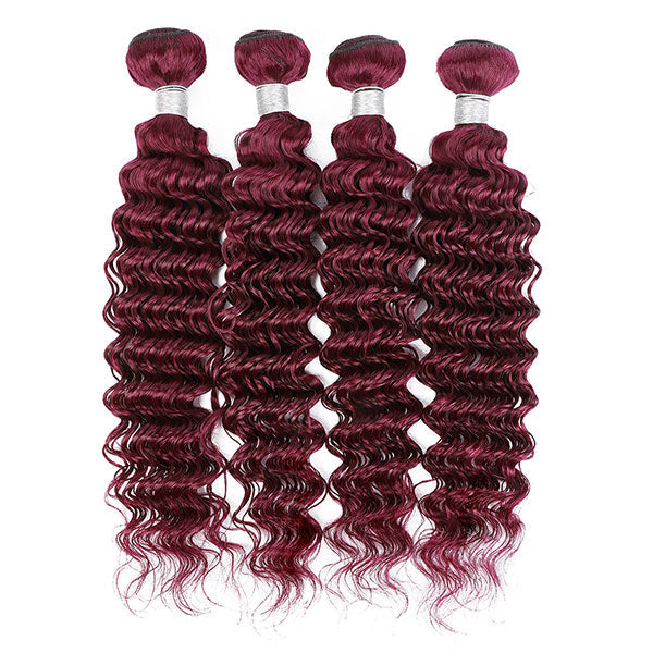 99J Deep Wave 3 Bundles With Closure Virgin Burgundy Human Hair Bundles With Closure - Healthier Me Beauty, LLC