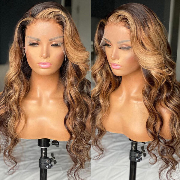 P4/27 Body Wave Lace Front Wigs with Honey Blonde 13x4 Highlight Wigs HD Human Hair Wigs - Healthier Me Beauty, LLC