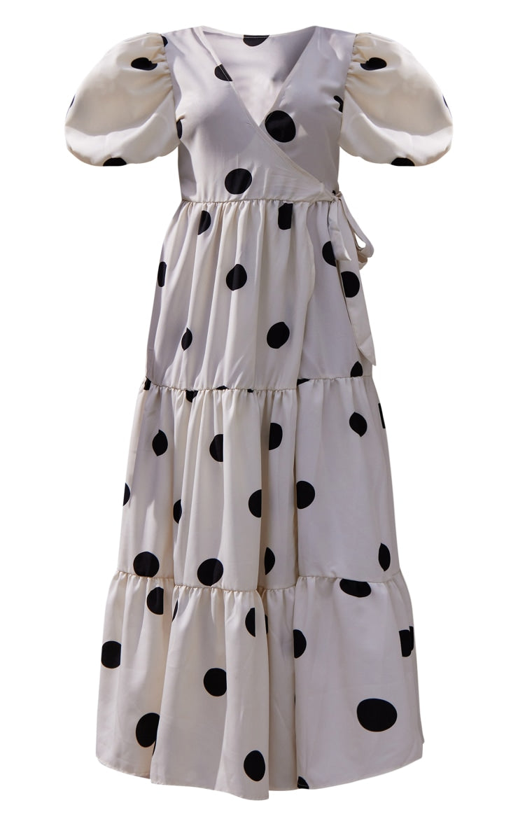 Black Woven Puff Sleeve Wrap Midaxi Dress
