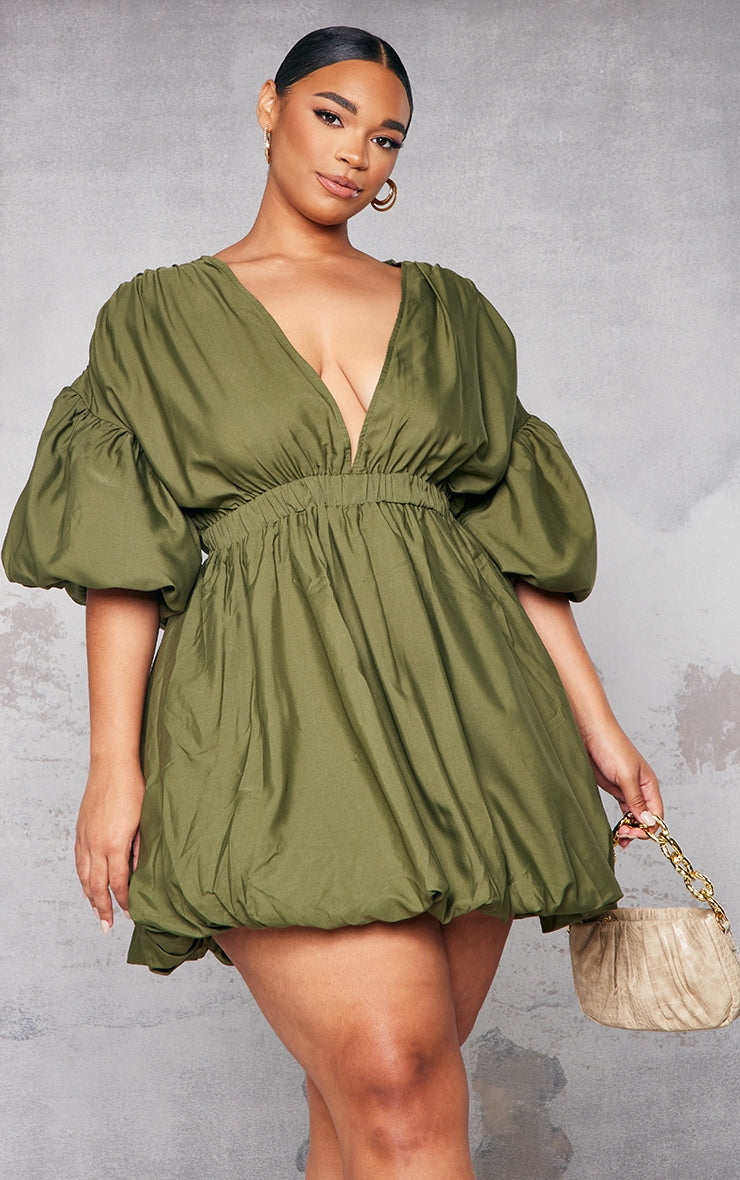 Plus Orange Puff Sleeve Puffball Hem Shift Dress