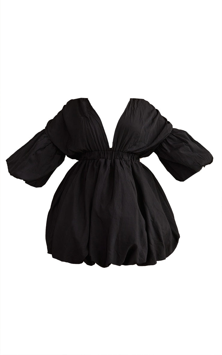 Plus Orange Puff Sleeve Puffball Hem Shift Dress