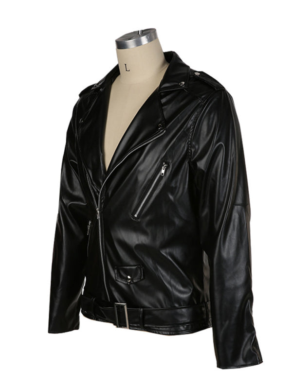 European And American Men's Turtleneck Leather Jacket Plus Size Slim Motorcycle Leather Jacket