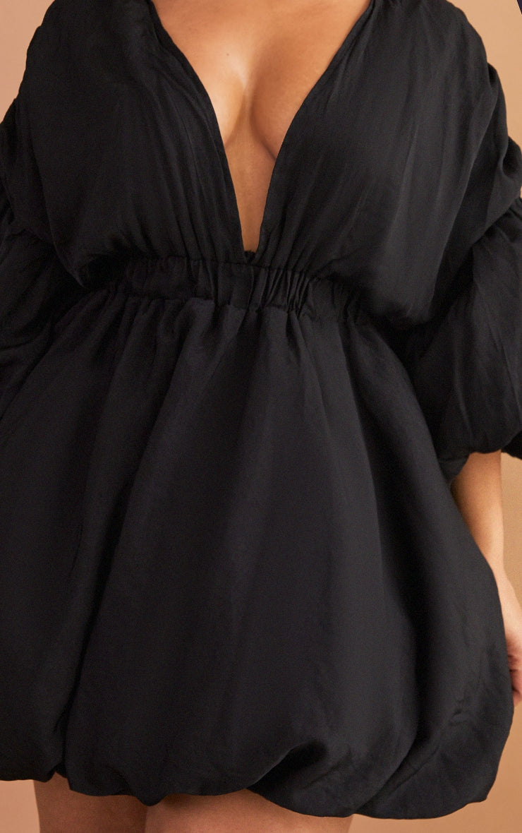 Plus Orange Puff Sleeve Puffball Hem Shift Dress