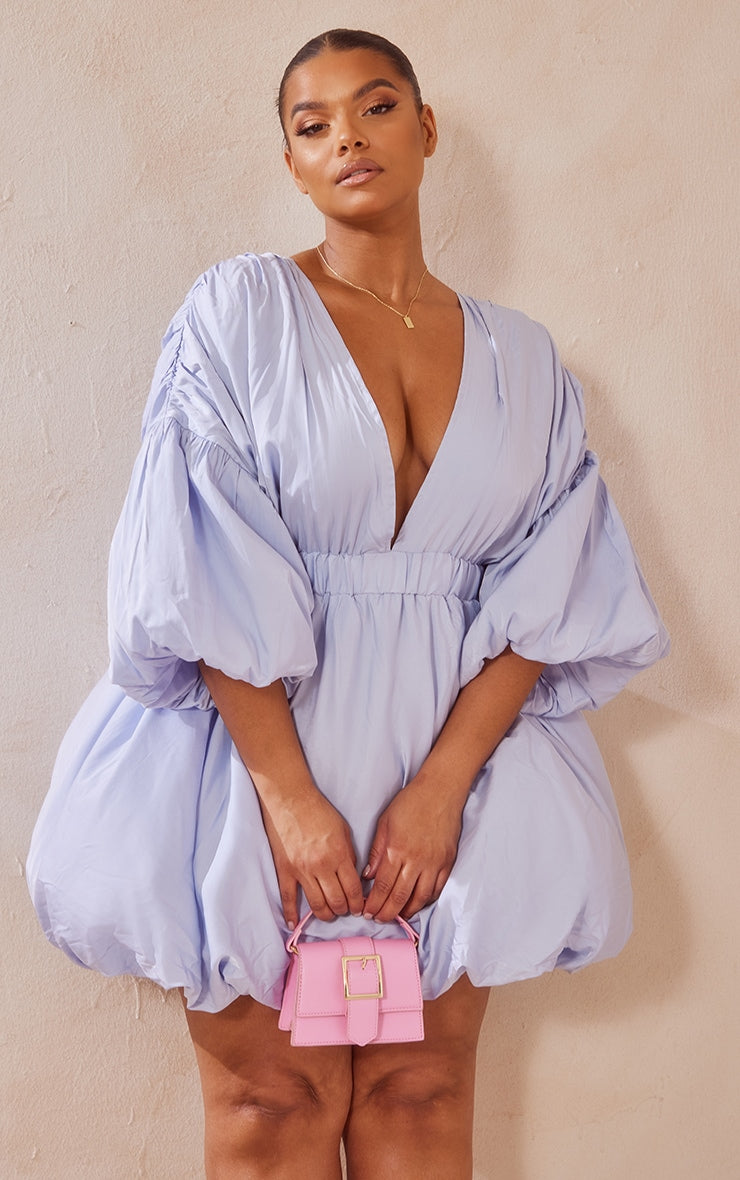 Plus Orange Puff Sleeve Puffball Hem Shift Dress