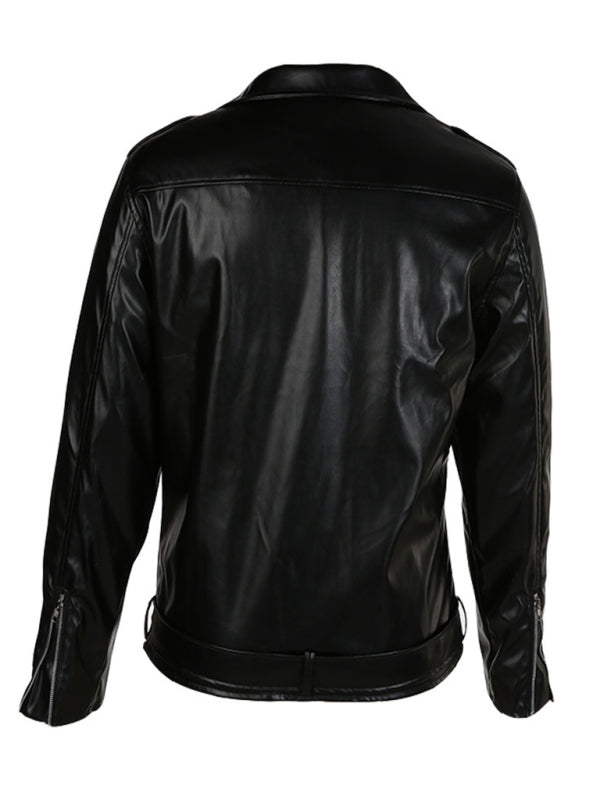 European And American Men's Turtleneck Leather Jacket Plus Size Slim Motorcycle Leather Jacket