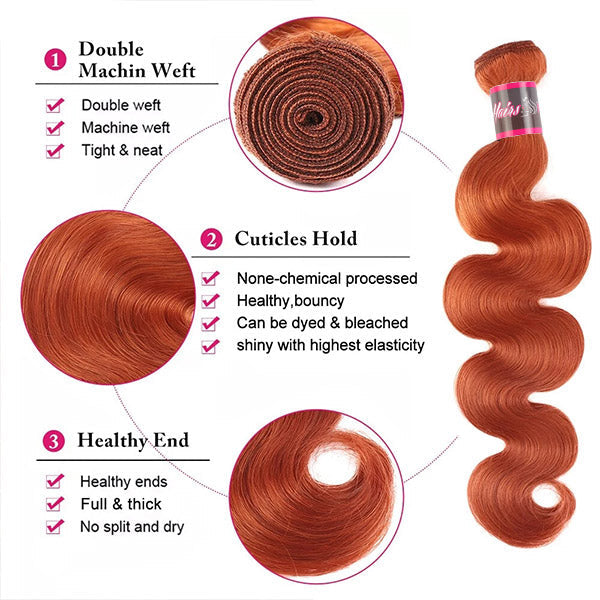 Ginger Blonde Hair Bundles with Closure Body Wave Bundles with 4x4 Lace Closure - Healthier Me Beauty, LLC