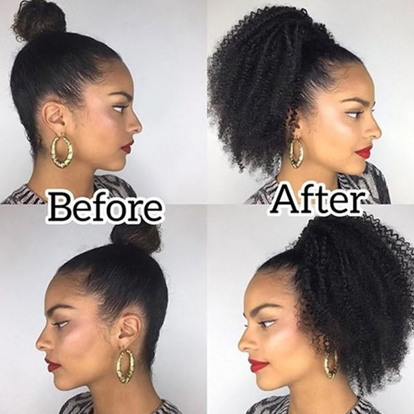 Afro Curly Ponytails Clip in Hair Extensions Kinky Curly Wrap Around Ponytail Human Hair - Healthier Me Beauty, LLC