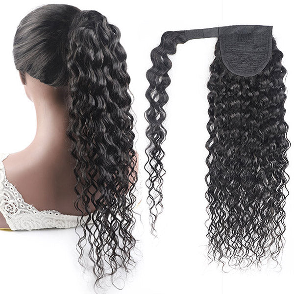 Wrap Around Ponytail Virgin Human Hair Water Wave Ponytail Extensions Clip In Hair Extensions - Healthier Me Beauty, LLC