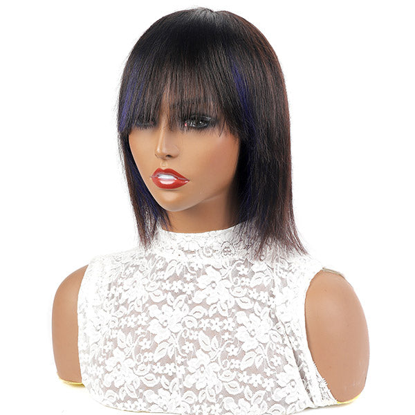 Bob Wigs with Bangs Virgin Straight Human Hair Machine Made Wigs Affordable Human Hair Wigs - Healthier Me Beauty, LLC