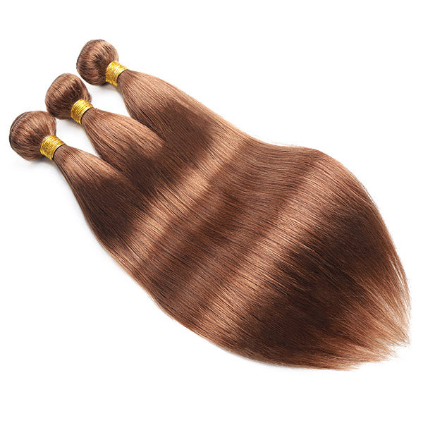 Light Brown Straight Human Hair 3 Bundles With 4x4 Closure #4 Human Hair Weave - Healthier Me Beauty, LLC