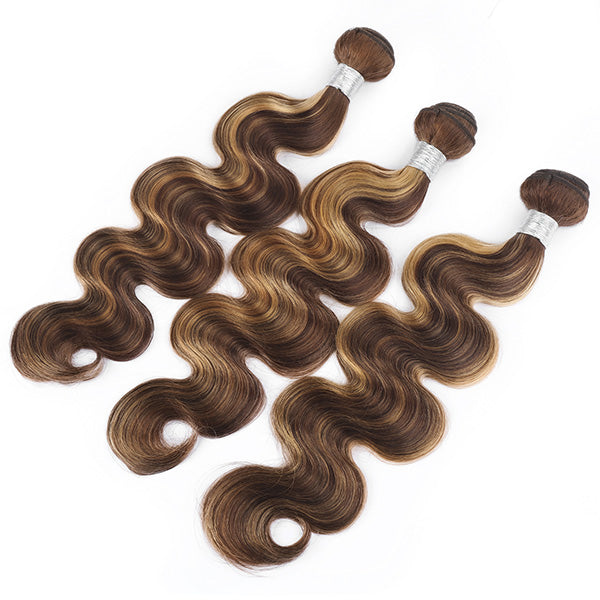 Highlight Body Wave Hair 3 Bundles with 13x4 Lace Frontal Closure Ear to Ear Virgin Human Indian Hair - Healthier Me Beauty, LLC