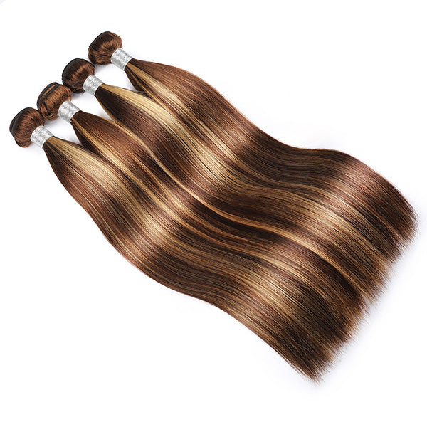 Highlight Straight Hair Bundles with Lace Frontal Virgin Malaysian Human Hair 3 Bundles with 13*4 Lace Frontal - Healthier Me Beauty, LLC