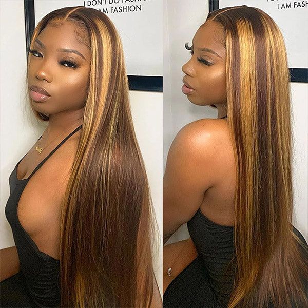 Highlight Human Hair Wig 13x4 Straight Frontal Wig Honey Blonde Wig - Healthier Me Beauty, LLC