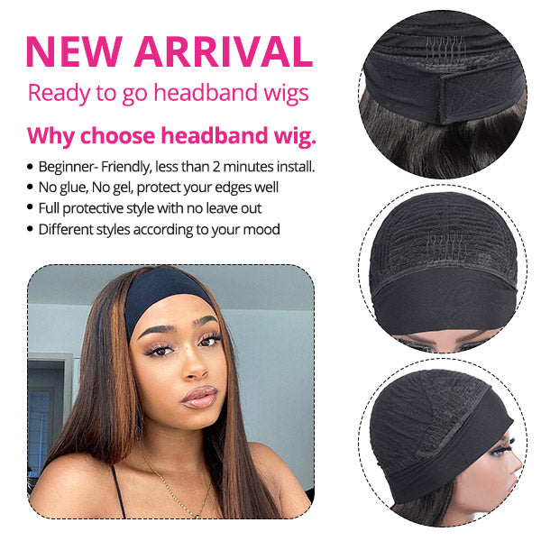 Highlight Headband Wigs Body Wave Long Human Hair Wigs 180% Density - Healthier Me Beauty, LLC
