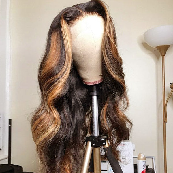 HD Lace Highlight Wig 4x4 Lace Wig Body Wave Human Hair Wigs 5x5 Lace Closure Wigs 180% Density - Healthier Me Beauty, LLC