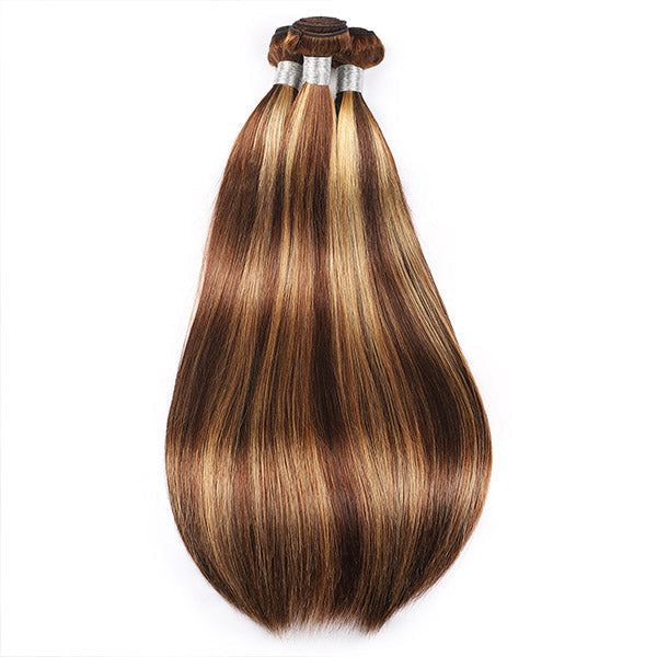 Highlight Hair Bundles with 4x4 Lace Closure Straight Human Hair 3 Bundles with Closure - Healthier Me Beauty, LLC